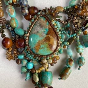 Kingman Turquoise hand made necklace. Freestyle peyote. One of a kind.